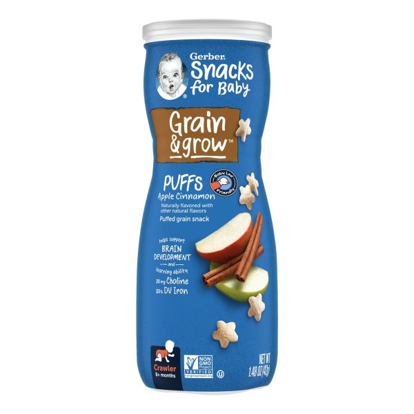 GERBER SNACKS FOR BABY GRAIN & GROW PUFFS APPLE CINNAMON 1.48 OZ