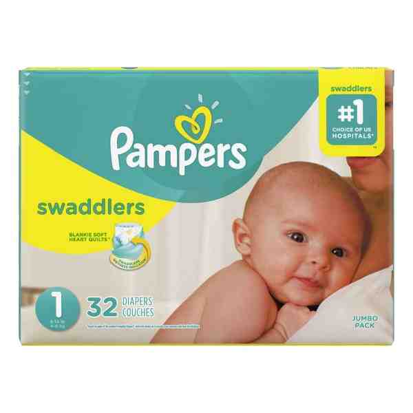 PAMPERS SWADDLERS SIZE 1 JUMBO 32 DIAPERS