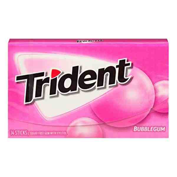 TRIDENT BUBBLEGUM SUGAR FREE GUM 14 STICKS