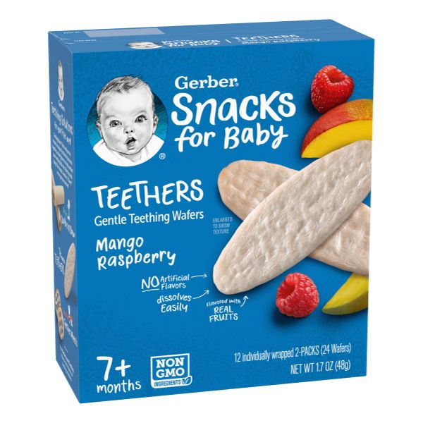 GERBER SNACKS BABY TEETHERS MANGO RASPBERRY 7 MNTHS  1.7 OZ