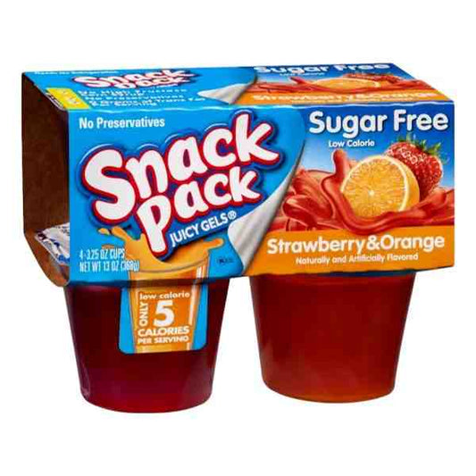 SNACK PACK JUICY GELS STRAWBERRY ORANGE SUGAR FREE 13oz 4 pk