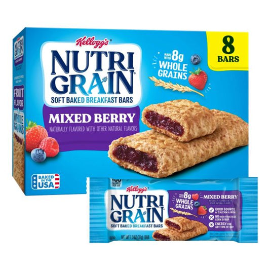 KELLOGG'S NUTRI GRAIN SOFT BAKED BARS MIXED BERRY 8CT