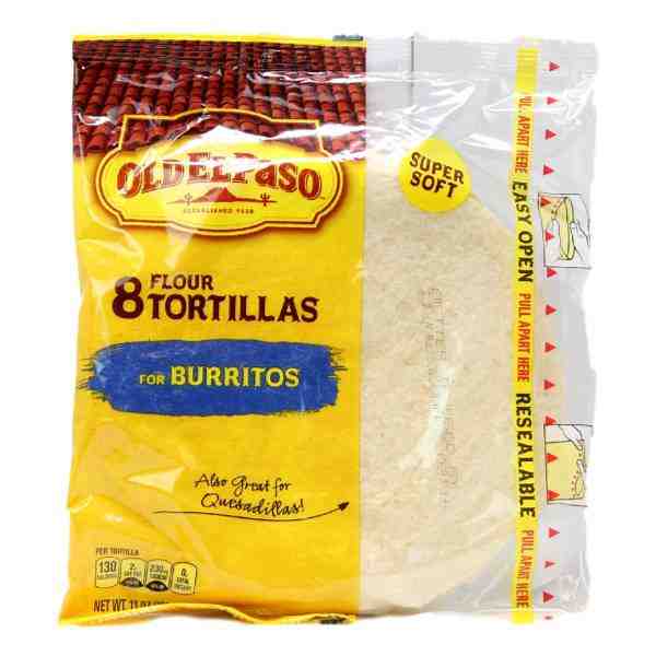 OLD EL PASO 8 FLOUR TORTILLAS FOR BURRITOS 11oz