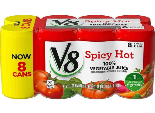 V8 SPICY HOT VEGERABLE 100% JUICE 8PK