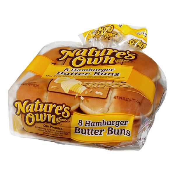 NATURES OWN HAMBURGER BUTTER BUNS 8PK