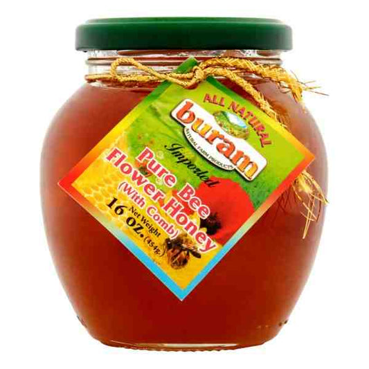 BURAM FLOWER HONEY NO COMB JAR 16oz