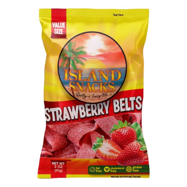 ISLAND SNACKS STRAWBERRY BELTS 3 OZ