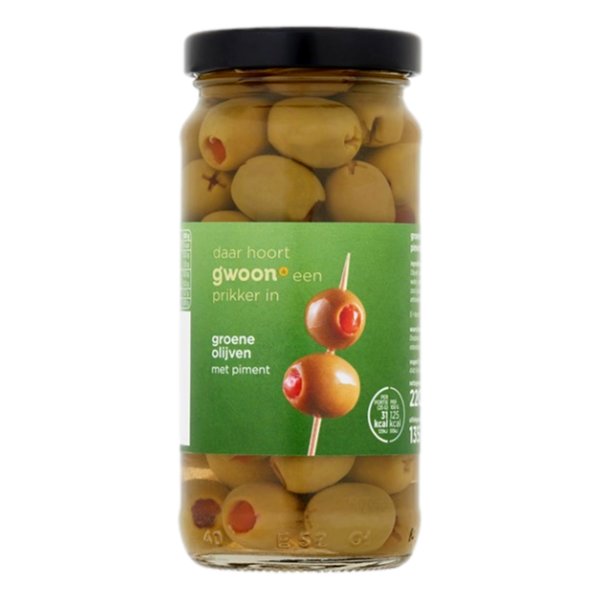 GWOON GROEN OLIJVEN ZONDER PIT 220gr
