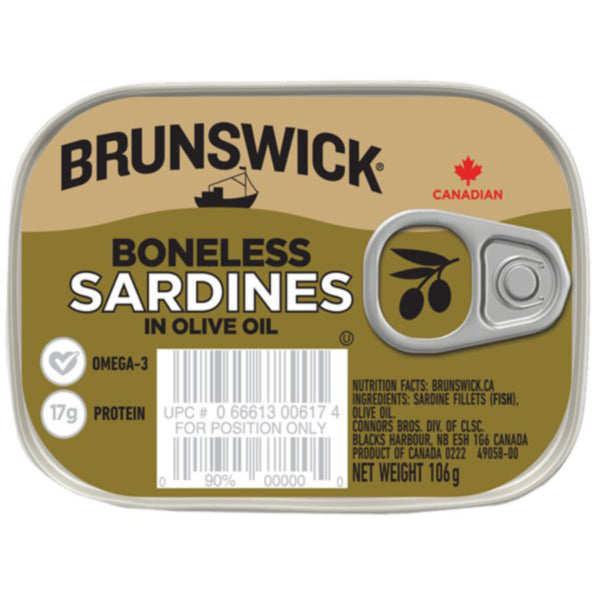 BRUNSWICK SARDINE BONELESS  OILIVEL OIL 106 GR